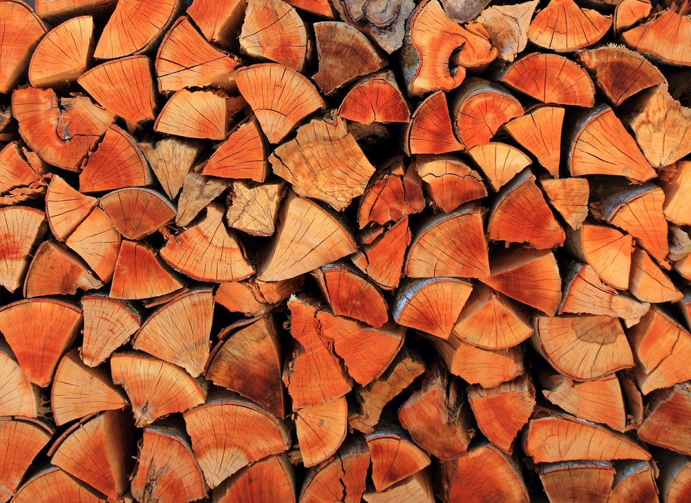 irewood wood pile stacked triangle shape red color